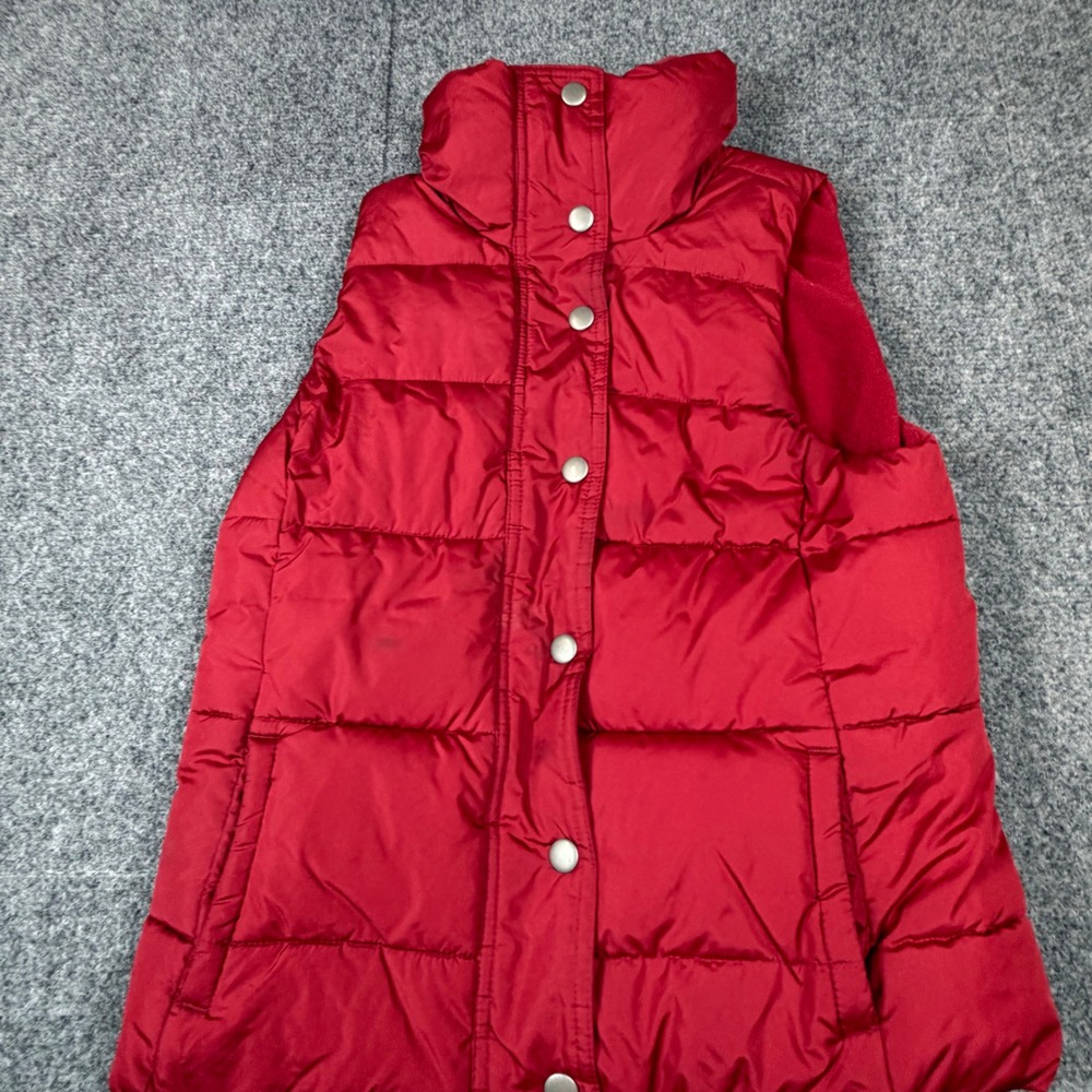 Old Navy Womens Size S Small Red Quilted Puffer Vest Fleece Lined Snap Front